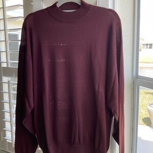 Pronto Uomo Men’s Silk Blend Lightweight Mock Neck Sweater XL Wine Long Sleeve